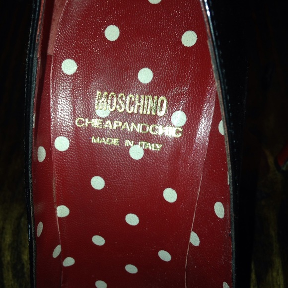 Moschino cheap and chic designer cheapandchic black patent red heel bow 6 as is - Picture 8 of 16